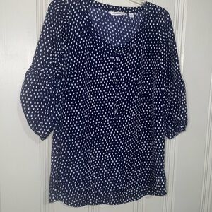Blue Blouse with White Polka Dots by Isaac Mizrahi Live - Size Small
